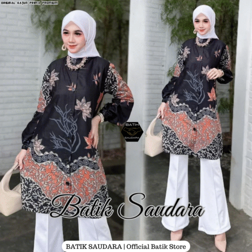 Tunik Batik Kancing Depan Motif Sakura - Gambar 4