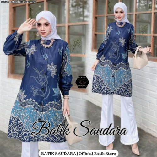 Tunik Batik Kancing Depan Motif Sakura - Gambar 3