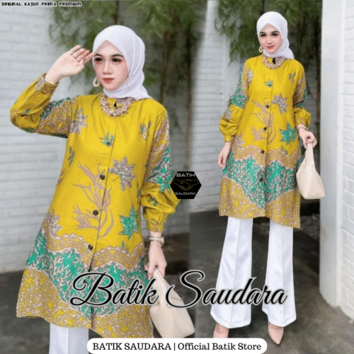 Tunik Batik Kancing Depan Motif Sakura - Gambar 2