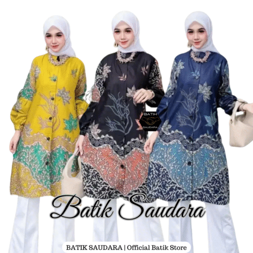 Tunik Batik Kancing Depan Motif Sakura