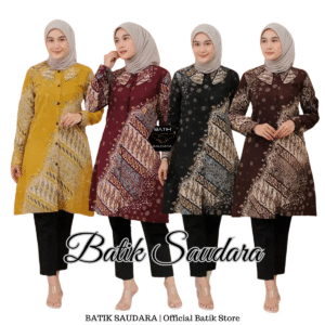 Tunik Batik Kancing Depan Motif Luna Kerah Daun