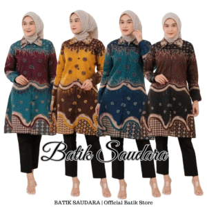 Tunik Batik Kancing Depan Motif Daguise Kerah Kemeja